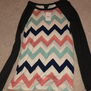 grey teal navy blue and pink chevron long sleeve